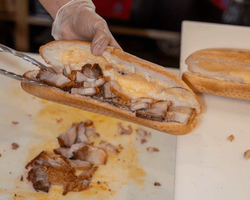 Crackling roasted pork belly bánh mì
