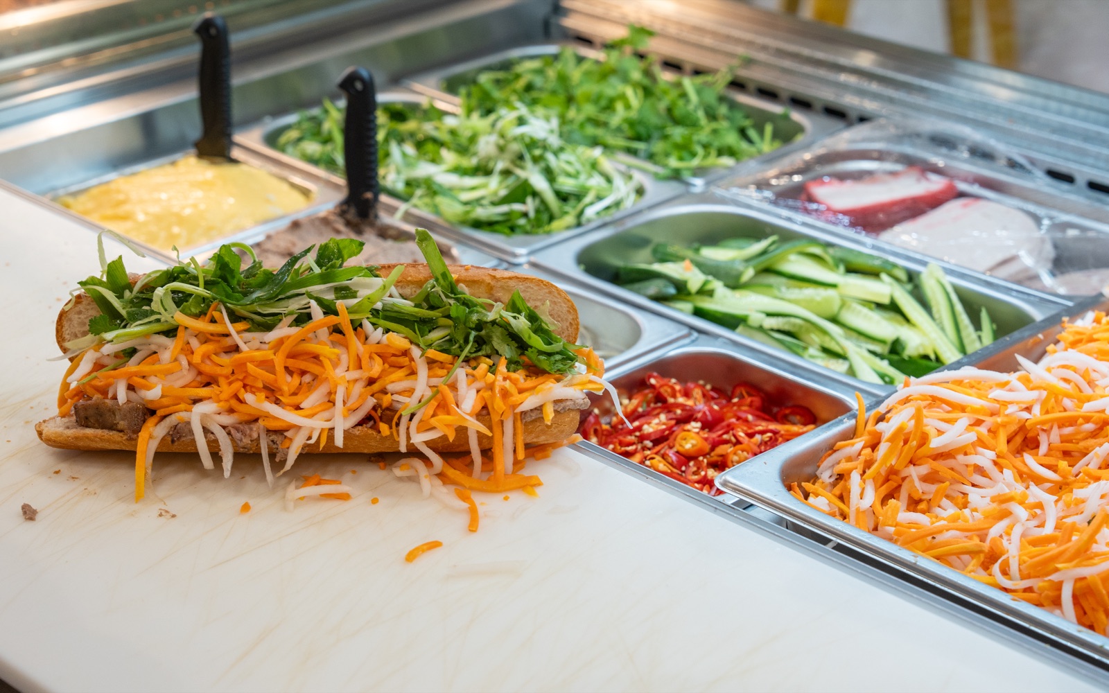 Fillings prepared for bánh mì at Long Bánh Mì